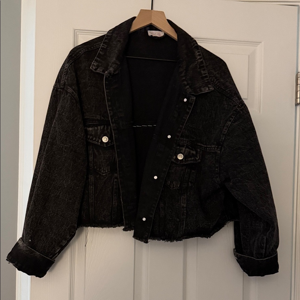 Pink Lily Black Denim Women's Jacket with Sequin Fringe